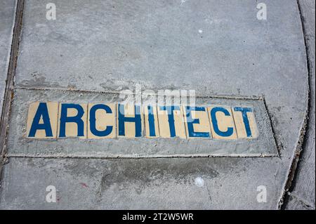Architect Street antique tile inlay sign on the sidewalk in the Faubourg Marigny neighborhood of New Orleans, Louisiana, USA Stock Photo