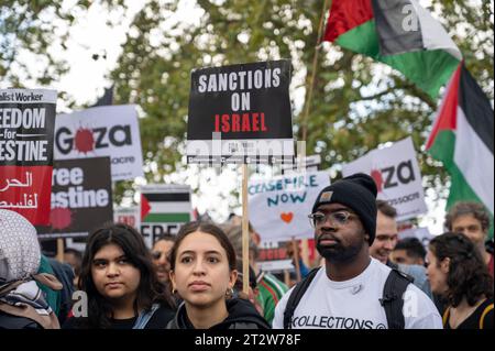 On October 21st 2023 an estimated 100,000 people marched through Central London in support of Palestine and demanding an end to the bombing of Gaza. Stock Photo