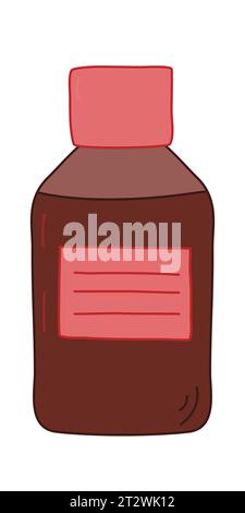 Brown glass bottle with screw cap, filled with liquid, cough syrup or medicine treatment, vector illustration Stock Vector