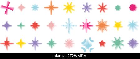 aesthetic y2k aura elements set. flower, blob, heart, butterfly, star symbols. Stock vector illustration in simple 2000s style isolated on white backg Stock Vector