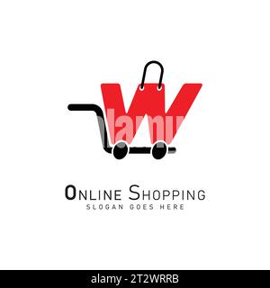 Shopping Cart Letter W Logo. Modern icon symbol template vector design. Alphabet W online store logo Stock Vector