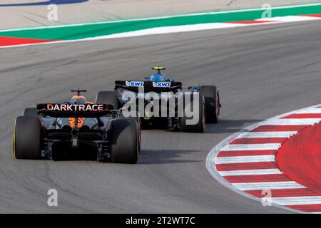 Austin, Texas, USA. 21st Oct, 2023. Oscar Piastri (AUS) McLaren F1 Team and Pierre Gasly (FRA) Alpine A523 .during FORMULA 1 LENOVO UNITED STATES GRAND PRIX 2023 - Oct19 to Oct22 2023 Circuit of Americas, Austin, Texas, USA (Credit Image: © Alessio De Marco/ZUMA Press Wire) EDITORIAL USAGE ONLY! Not for Commercial USAGE! Credit: ZUMA Press, Inc./Alamy Live News Stock Photo