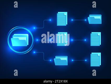 Document technology The document file is inside the technology circle connected to the document. Forwarding work file information to other people with Stock Vector