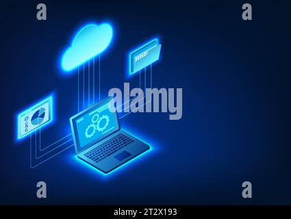 cloud technology Computers that transfer data and retrieve data in the cloud system It means transferring data storage files through the cloud system. Stock Vector
