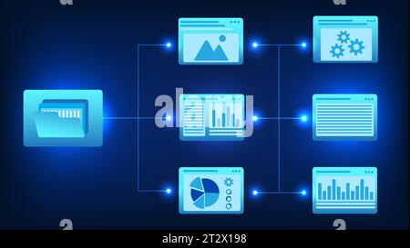 File transmission technology Document files in electronic format are used to transmit information via the internet network within the organization. It Stock Vector