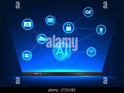 Smartphone technology Mobile phone above is artificial intelligence connected technology icon. Referring to a phone that AI uses to gently command and Stock Vector