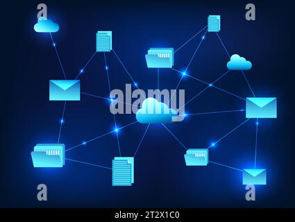 Technology for sending data files over the internet network Sending files via email system through the cloud system It is a system with security. Stock Vector