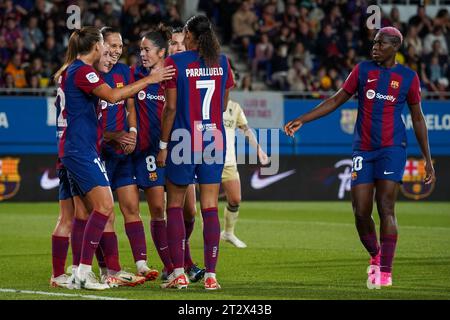 Barcelona, Spain. 21st Oct, 2023. FC Barcelona celebrating goal during the Liga F match between FC Barcelona and Granada CF played at Johan Cruyff Stadium on October 21, 2023 in Barcelona, Spain. (Photo by Carla Pazos/PRESSINPHOTO) Credit: PRESSINPHOTO SPORTS AGENCY/Alamy Live News Stock Photo