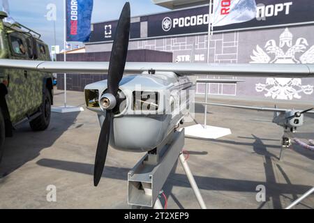 MOSCOW REGION, RUSSIA - AUGUST 19, 2022: Russian unmanned aerial vehicle Orlan-30 close-up. International military-technical forum 'Army-2022'. Patrio Stock Photo