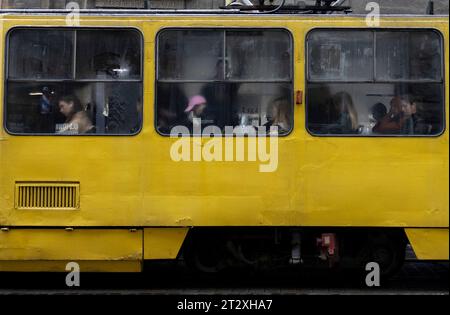 Lviv, Ukraine. 20th Oct, 2023. Civilians seen taking the tram in Lviv city centre. Daily life of Ukrainians living under the war. The Russian-Ukrainian War broke out with Russia fired missiles to Kyiv at early morning on 24th February 2022. The war has dragged on for a year and a half and there is no sight of ending anytime soon. Credit: SOPA Images Limited/Alamy Live News Stock Photo