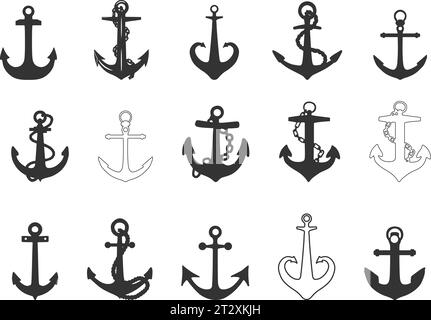 Ship Anchor Silhouette, Anchors Icons Set, Ship Anchor Vector, Ship Anchor Svg, Anchor Silhouette Stock Vector