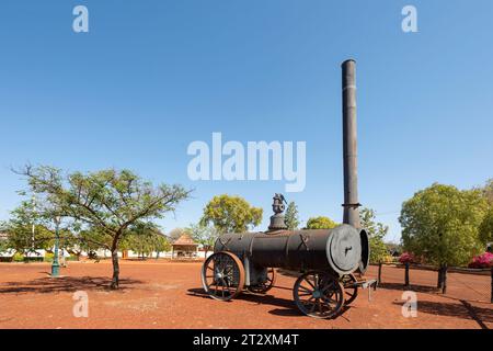 Old steam engine on display in the small Outback town of Sandstone, Gascoyne Murchison Western Australia Stock Photo