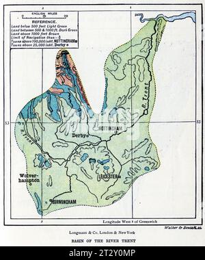 map of the catchment for the River Trent circa 1910 from a school ...