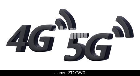 3D render of 4G, 5G signs, cellular high speed data wireless connection. Realistic 3d vector Illustrations on white background. Stock Vector