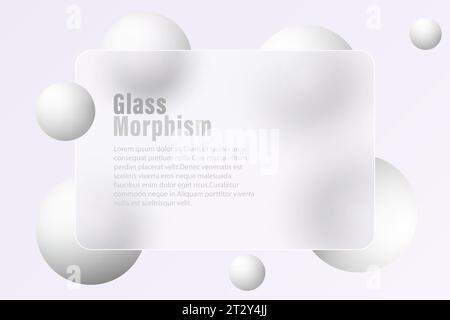 Horizontal glass translucent banner with levitating balls and spheres ...