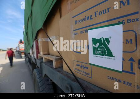 Gaza, Palestine. 21st Oct, 2023. Supplies seen in a truck at Rafah border. United Nations (UN) agency is expected to deliver humanitarian aid to those in need in various areas of the strip, Gaza government media office said on Saturday. (Photo by Ahmed Zakot/SOPA Images/Sipa USA) Credit: Sipa USA/Alamy Live News Stock Photo