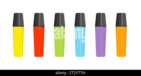 Set of colored markers. Vector illustration isolated on a white background. Highlighter pen set. Stock Vector