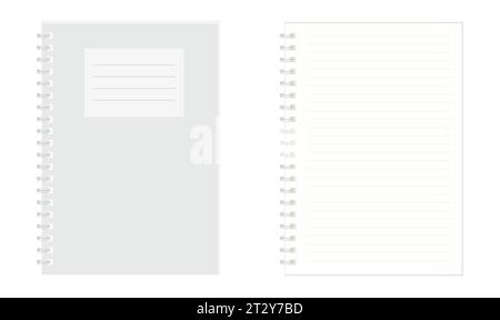 Realistic copybook mockup, Blank notebook isolated on white background. Lined vector notepad. Stock Vector