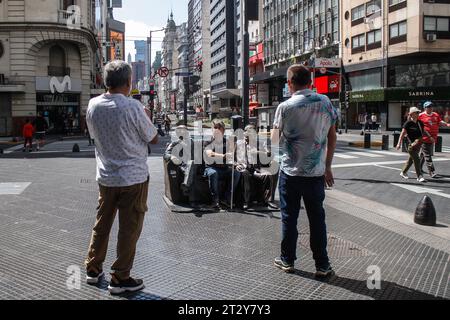 Buenos Aires, Argentina. 16th Oct, 2023. People pose for a photo in the center of the city of Buenos Aires. Daily life in Buenos Aires in the context of the days leading up to the presidential elections that will be voted on October 22, 2023. (Photo by Cristobal Basaure Araya/SOPA Images/Sipa USA) Credit: Sipa USA/Alamy Live News Stock Photo