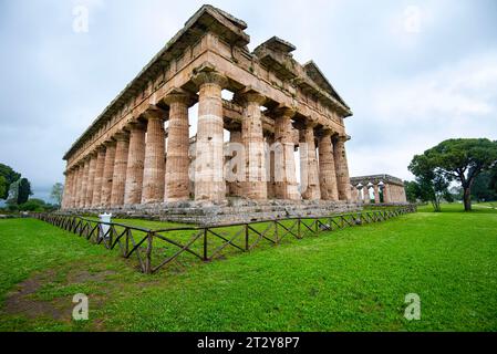 Temple of Poseidon in Archaeological Park of Paestum - Italy Stock Photo