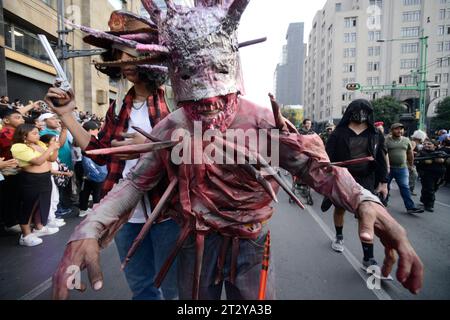 Non Exclusive: October 21, 2023, Mexico City, Mexico: Participants disguised as Zombies take part during the Annual Zombie Walk  at Mexico City's down Stock Photo