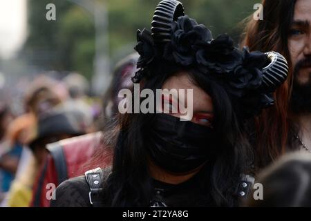 Non Exclusive: October 21, 2023, Mexico City, Mexico: Participants disguised as Zombies take part during the Annual Zombie Walk  at Mexico City's down Stock Photo