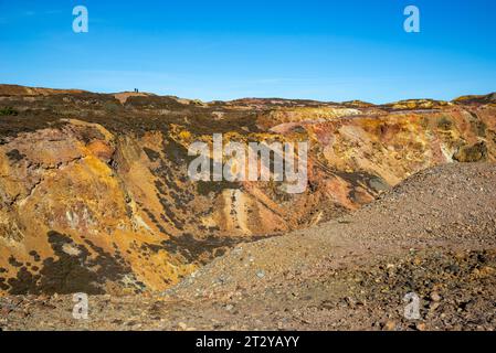 Parys Mountain Copper Mine, Amlwch, Anglesey, North Wales. An amazing old industrial landscape with walking trails around the site. Stock Photo