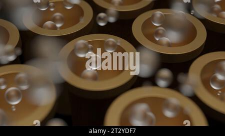 3D pipes with bubbles. Design. Field with pipes and rising bubbles. Pipes releasing streams of bubbles Stock Photo