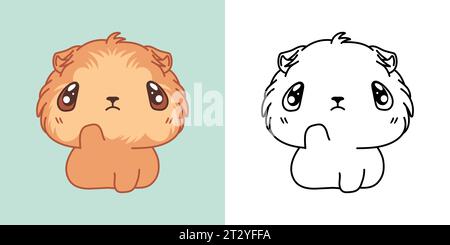 Cartoon Baby Guinea Pig Clipart for Coloring Page and Illustration. Clip Art Isolated Baby Pet. Cute Vector Illustration of a Kawaii Pet for Prints Stock Vector