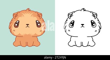 Kawaii Clipart Baby Guinea Pig Illustration and For Coloring Page. Funny Kawaii Baby Rodent. Cute Vector Illustration of a Kawaii Animal for Stickers Stock Vector