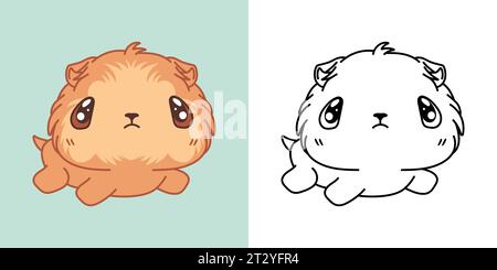 Cute Baby Guinea Pig Clipart for Coloring Page and Illustration. Happy Clip Art Baby Rodent. Happy Vector Illustration of a Kawaii Animal for Stickers Stock Vector