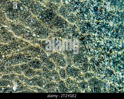 Water surface, sea top view with clear clean aqua reflections on sun light Stock Photo