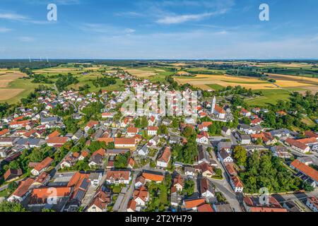 Aerial view to Kissing on Lechrain near Augsburg on a sunny afternoon in summertime Stock Photo