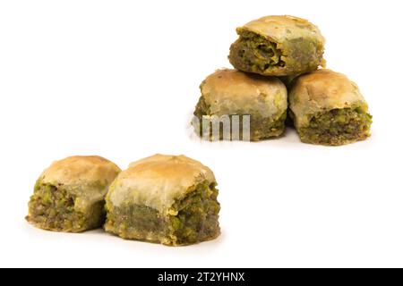 Turkish pistachio baklava isolated on a white background. Stock Photo