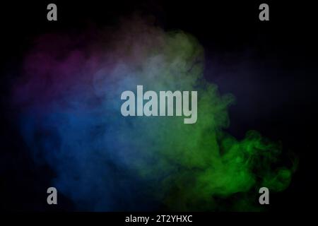 Green and white steam on a black background. Copy space. Stock Photo