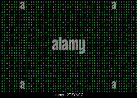 binary code grid from bright green digits on black background, matrix style Stock Photo