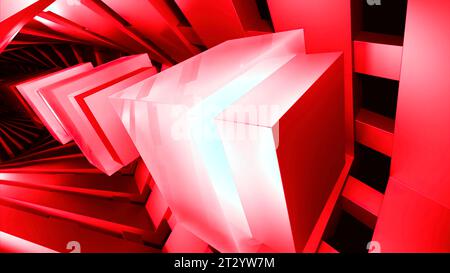 Abstract tunnel with moving 3D optical illusion. Design. Cubes flowing through the squared shapes in a tunnel. Stock Photo