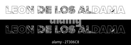 Leon de los Aldama City Name (Mexico, North America) with black white city map illustration vector Stock Vector