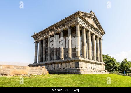 Garni, Armenia - September 30, 2023: ancient Greco-Roman Temple of Garni, part of the Garni Historical and Cultural Museum Reserve in Armenia on sunny Stock Photo