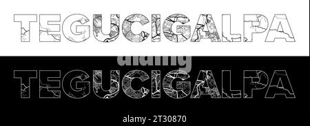 Tegucigalpa City Name (Honduras, North America) with black white city map illustration vector Stock Vector