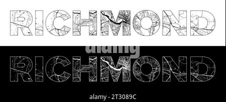 Richmond Virginia City Name (United States, North America) with black white city map illustration vector Stock Vector