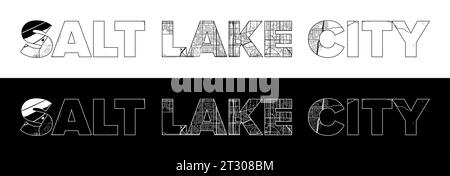 Salt Lake City City Name (United States, North America) with black white city map illustration vector Stock Vector