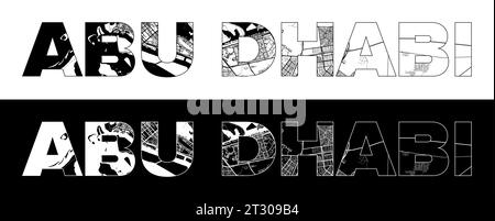 Abu Dhabi City Name (United Arab Emirates, Asia) with black white city map illustration vector Stock Vector