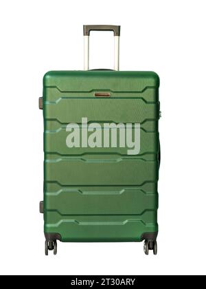 green travel suitcase front view isolated on white background Stock Photo