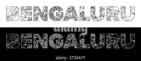 Bengaluru City Name (India, Asia) with black white city map illustration vector Stock Vector