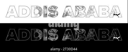 Addis Ababa City Name (Ethiopia, Africa) with black white city map illustration vector Stock Vector
