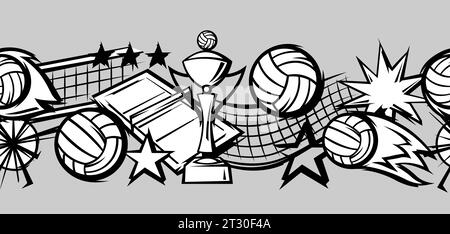 Pattern with volleyball items. Sport club illustration. Stock Vector