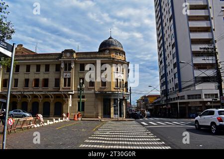 RIBEIRAO PRETO, SAO PAULO, BRAZIL - April 17, 2023: Old facade of the central hotel Stock Photo