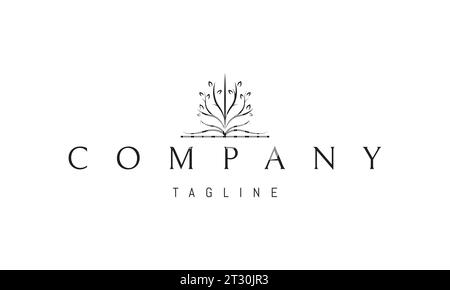 A vector logo with an abstract image of an open book with a tree in the shape of a brain. Stock Vector
