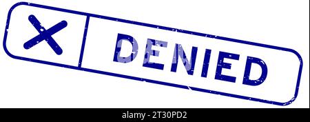 Grunge blue denied word with wrong check mark icon square rubber seal stamp on white background Stock Vector